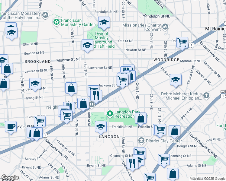 map of restaurants, bars, coffee shops, grocery stores, and more near 101 Independence Avenue Southeast in Washington