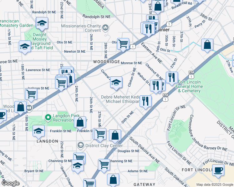 map of restaurants, bars, coffee shops, grocery stores, and more near 2959 Carlton Avenue Northeast in Washington