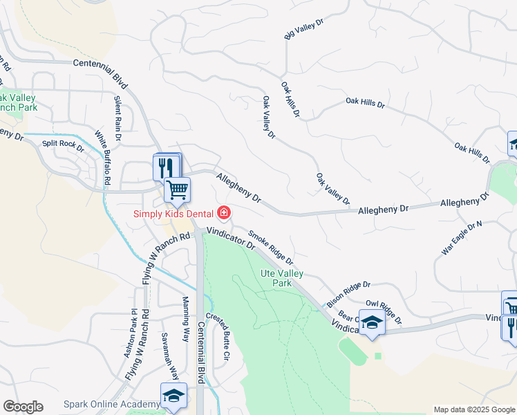 map of restaurants, bars, coffee shops, grocery stores, and more near 1855 Anasazi Court in Colorado Springs