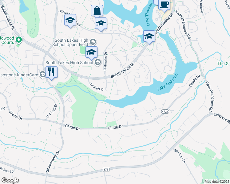 map of restaurants, bars, coffee shops, grocery stores, and more near 2228 Wakerobin Lane in Reston