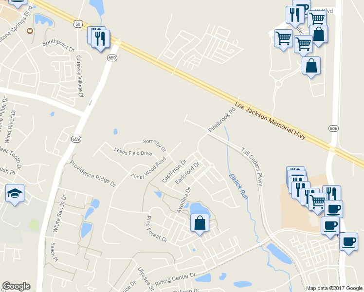 map of restaurants, bars, coffee shops, grocery stores, and more near 24860 Bristol Grove Court in Chantilly