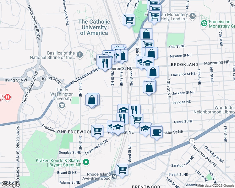 map of restaurants, bars, coffee shops, grocery stores, and more near 716 Jackson Street Northeast in Washington