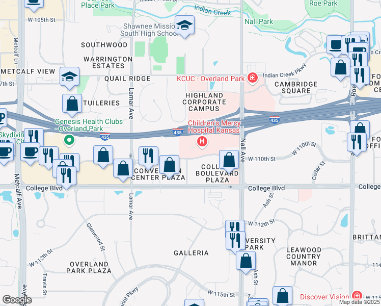 map of restaurants, bars, coffee shops, grocery stores, and more near 5808 West 110th Street in Overland Park