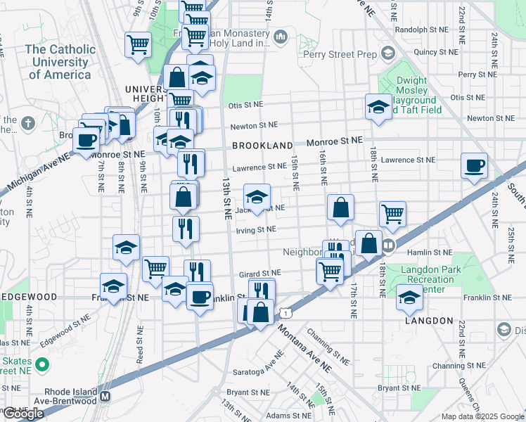 map of restaurants, bars, coffee shops, grocery stores, and more near 101 Independence Avenue Southeast in Washington