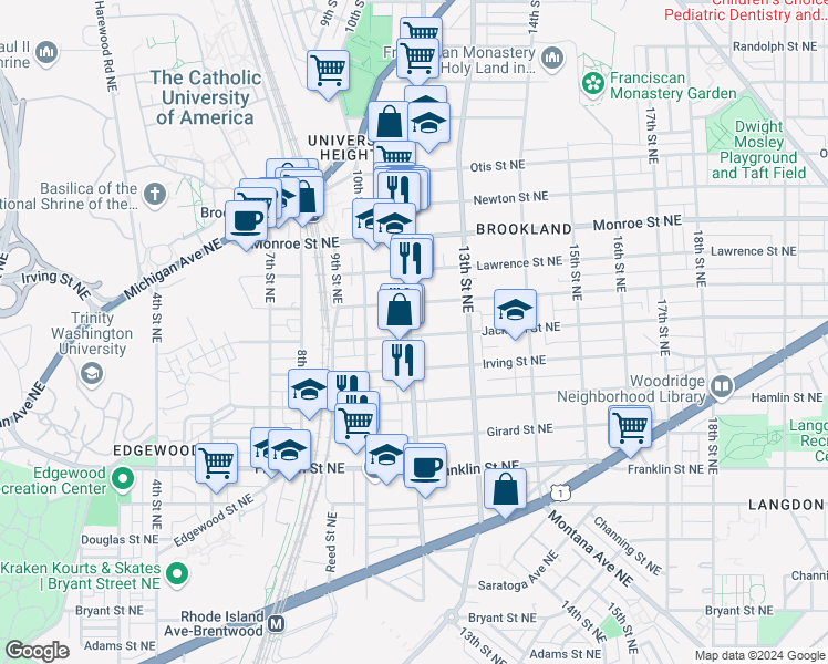 map of restaurants, bars, coffee shops, grocery stores, and more near 101 Independence Avenue Southeast in Washington