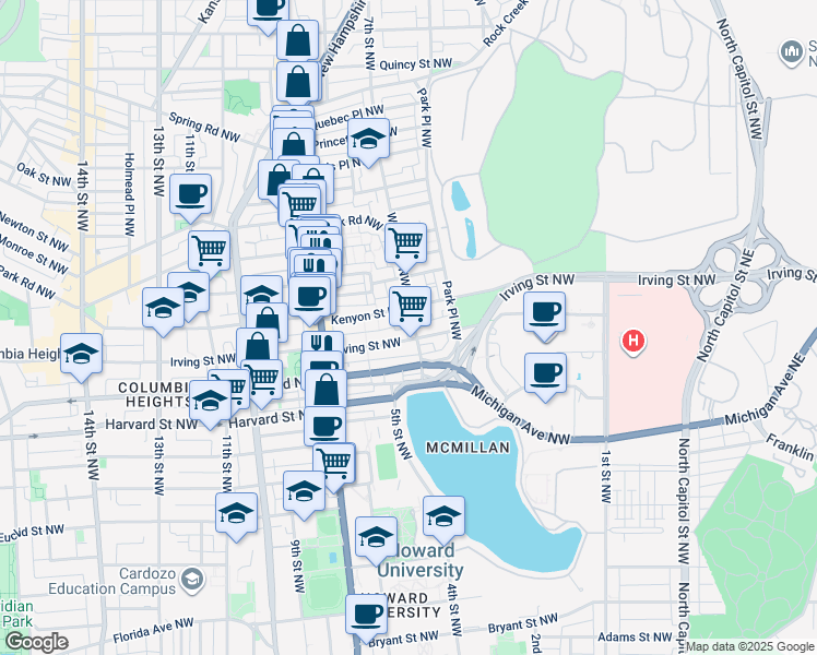 map of restaurants, bars, coffee shops, grocery stores, and more near 101 Independence Avenue Southeast in Washington