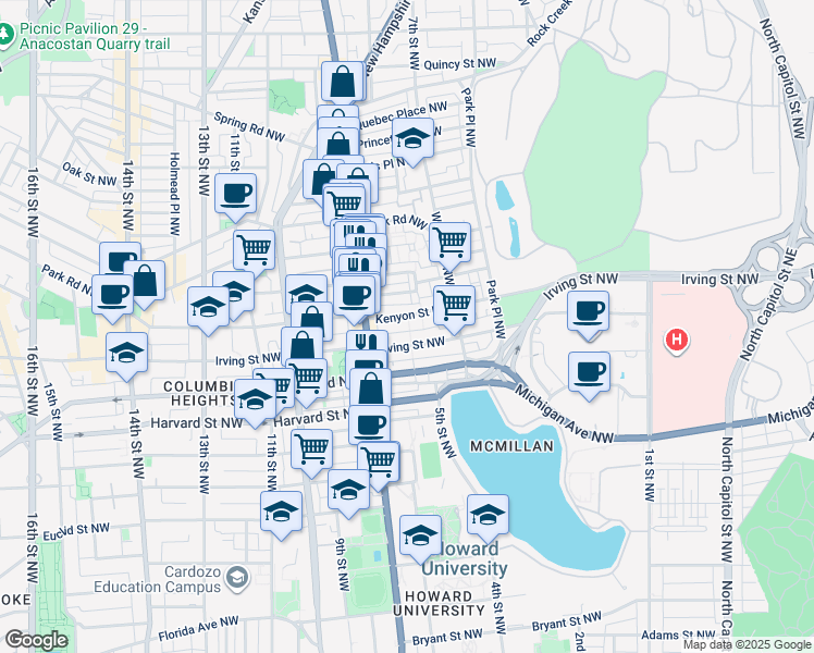 map of restaurants, bars, coffee shops, grocery stores, and more near 101 Independence Avenue Southeast in Washington