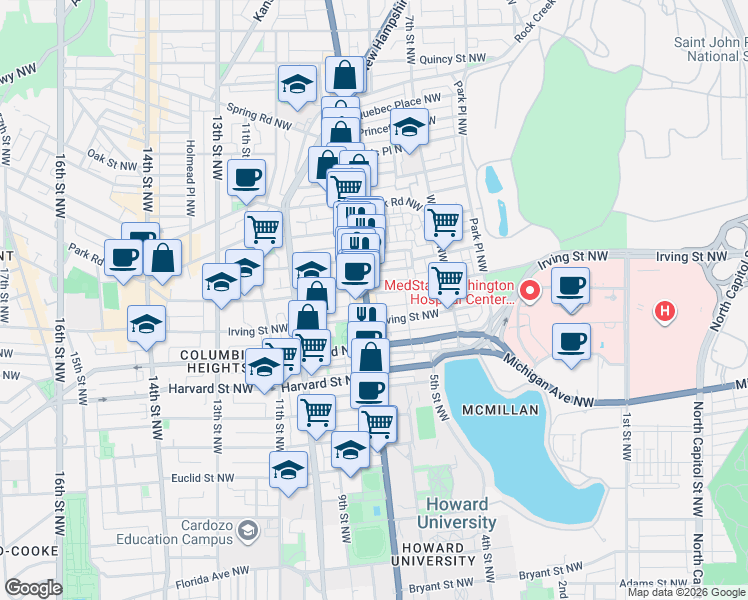 map of restaurants, bars, coffee shops, grocery stores, and more near 101 Independence Avenue Southeast in Washington