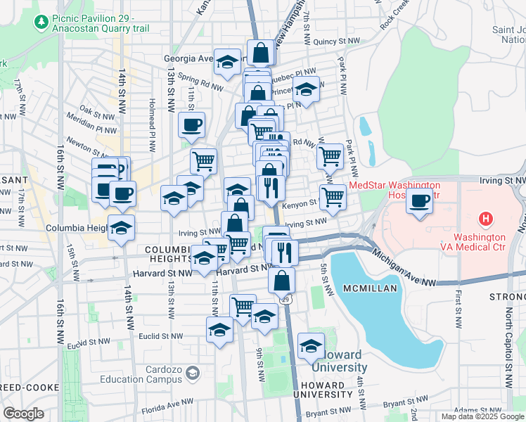 map of restaurants, bars, coffee shops, grocery stores, and more near 101 Independence Avenue Southeast in Washington