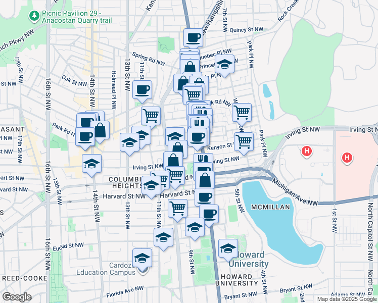 map of restaurants, bars, coffee shops, grocery stores, and more near 101 Independence Avenue Southeast in Washington