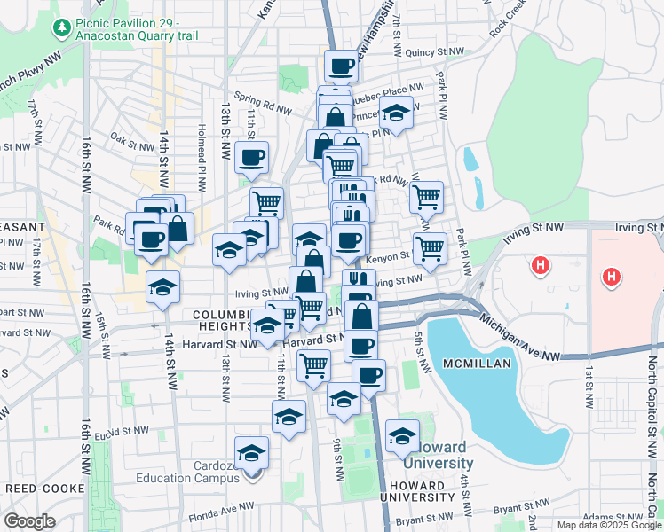 map of restaurants, bars, coffee shops, grocery stores, and more near 101 Independence Avenue Southeast in Washington