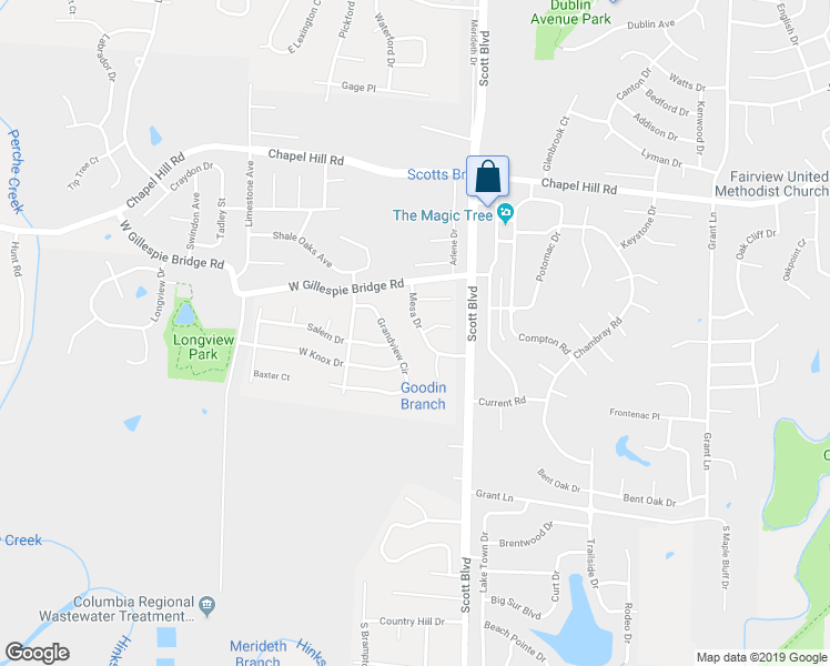 map of restaurants, bars, coffee shops, grocery stores, and more near 4316 Mesa Drive in Columbia