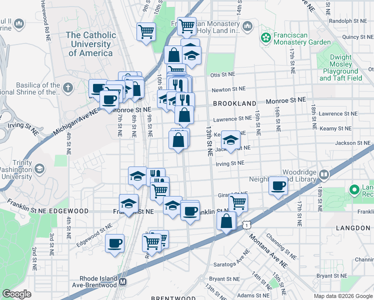 map of restaurants, bars, coffee shops, grocery stores, and more near 101 Independence Avenue Southeast in Washington