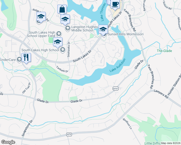 map of restaurants, bars, coffee shops, grocery stores, and more near 2263 Cedar Cove Court in Reston