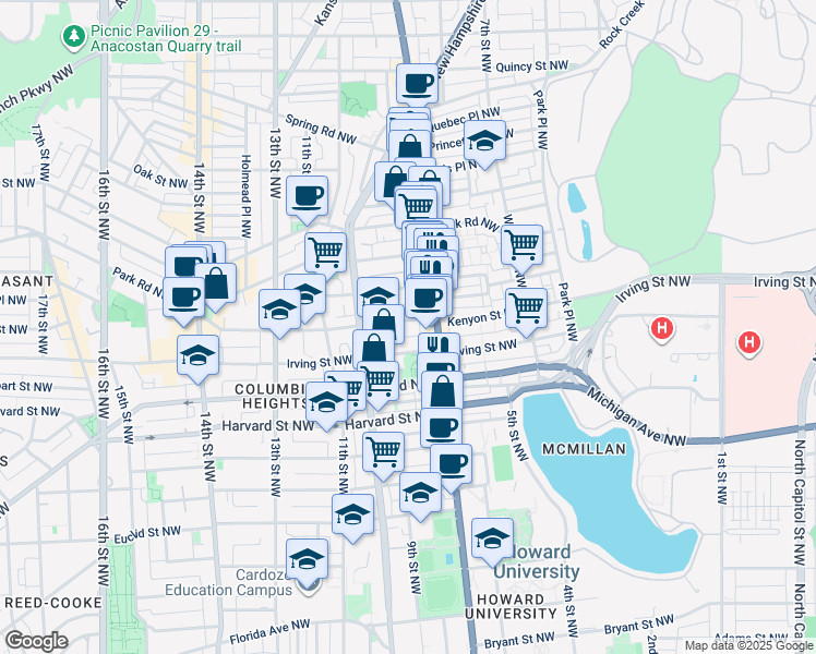 map of restaurants, bars, coffee shops, grocery stores, and more near 101 Independence Avenue Southeast in Washington