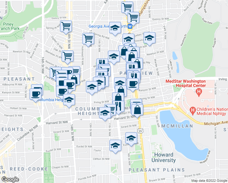map of restaurants, bars, coffee shops, grocery stores, and more near Sherman Avenue Northwest & Kenyon Street Northwest in Washington