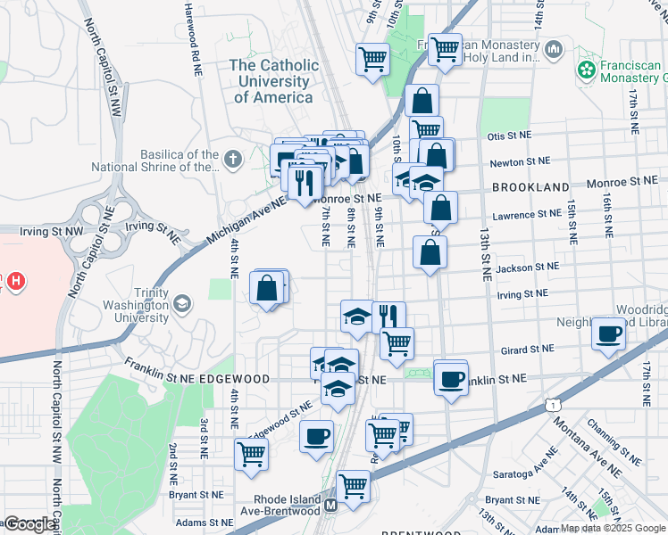 map of restaurants, bars, coffee shops, grocery stores, and more near 101 Independence Avenue Southeast in Washington