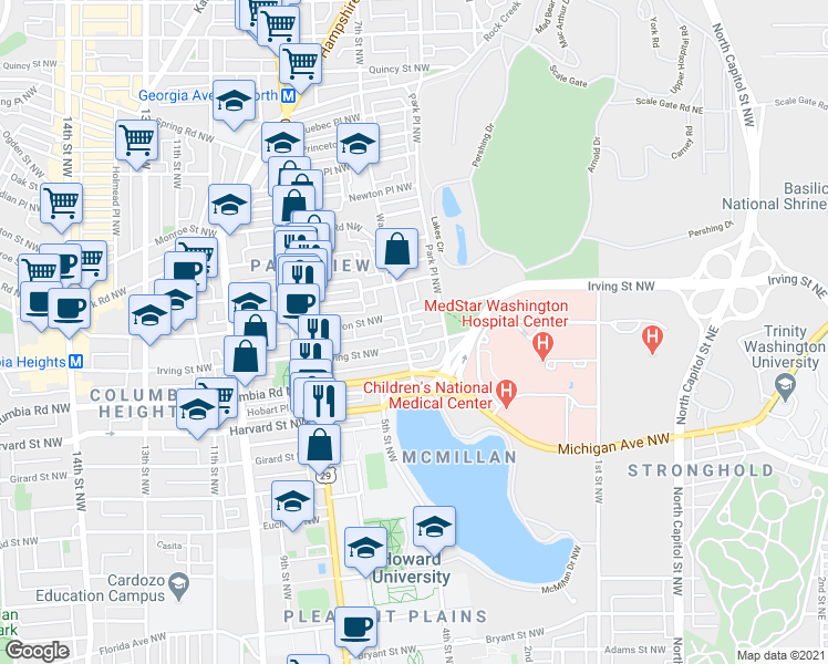 map of restaurants, bars, coffee shops, grocery stores, and more near 101 Independence Avenue Southeast in Washington