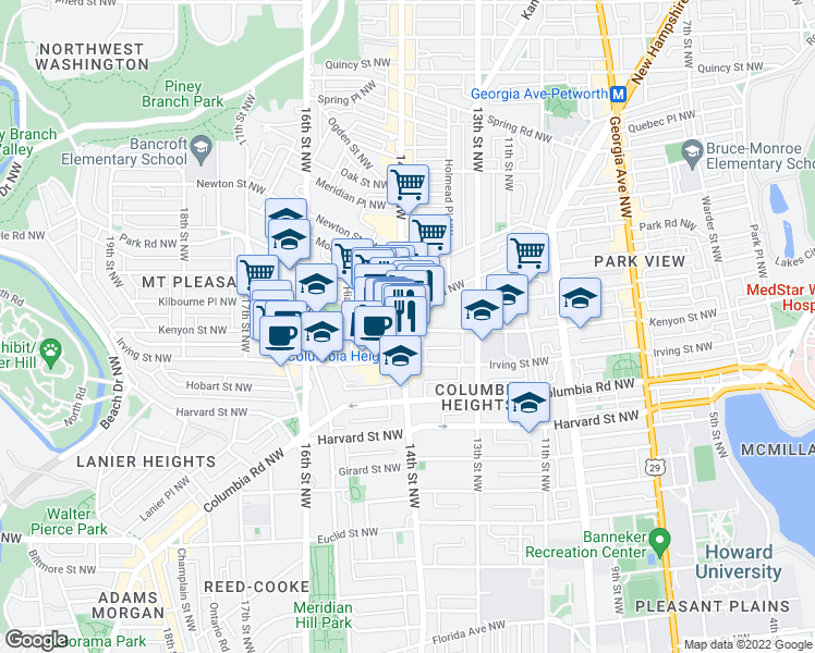 map of restaurants, bars, coffee shops, grocery stores, and more near 101 Independence Avenue Southeast in Washington