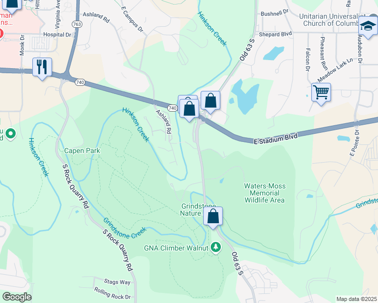 map of restaurants, bars, coffee shops, grocery stores, and more near 1700 Caniff Circle in Columbia