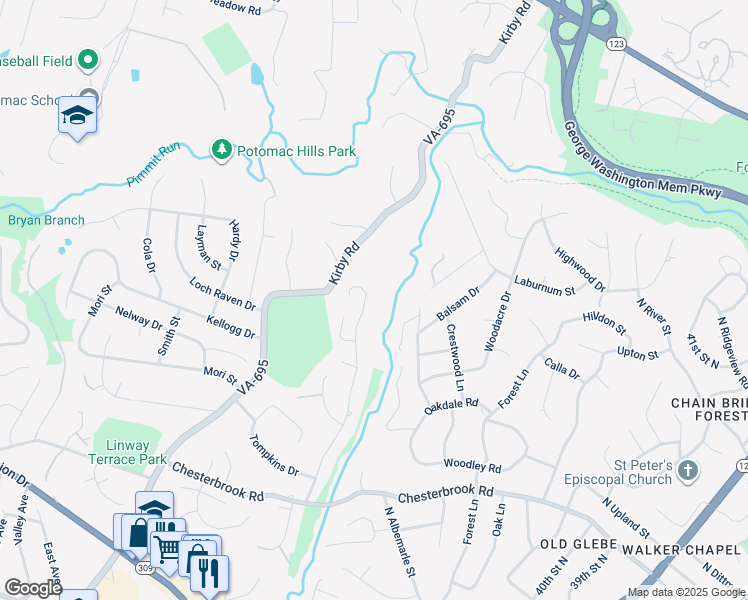 map of restaurants, bars, coffee shops, grocery stores, and more near 1585 Maddux Lane in McLean