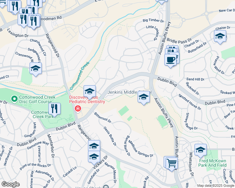 map of restaurants, bars, coffee shops, grocery stores, and more near 4457 Gold Medal Point in Colorado Springs