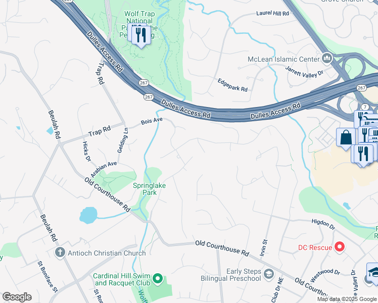 map of restaurants, bars, coffee shops, grocery stores, and more near 1642 Besley Road in Vienna