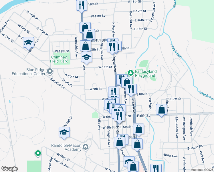 map of restaurants, bars, coffee shops, grocery stores, and more near 903 Virginia Avenue in Front Royal