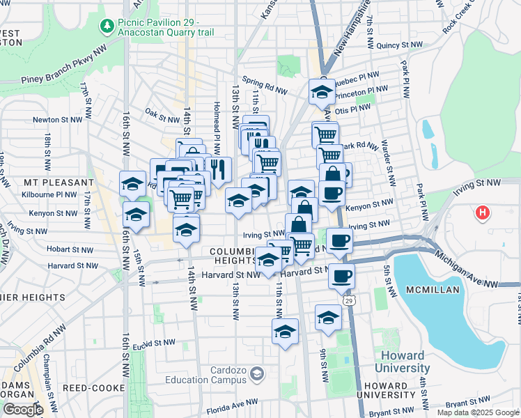 map of restaurants, bars, coffee shops, grocery stores, and more near 101 Independence Avenue Southeast in Washington