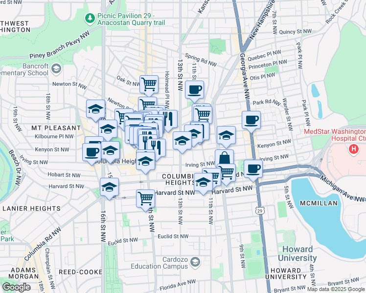 map of restaurants, bars, coffee shops, grocery stores, and more near 101 Independence Avenue Southeast in Washington