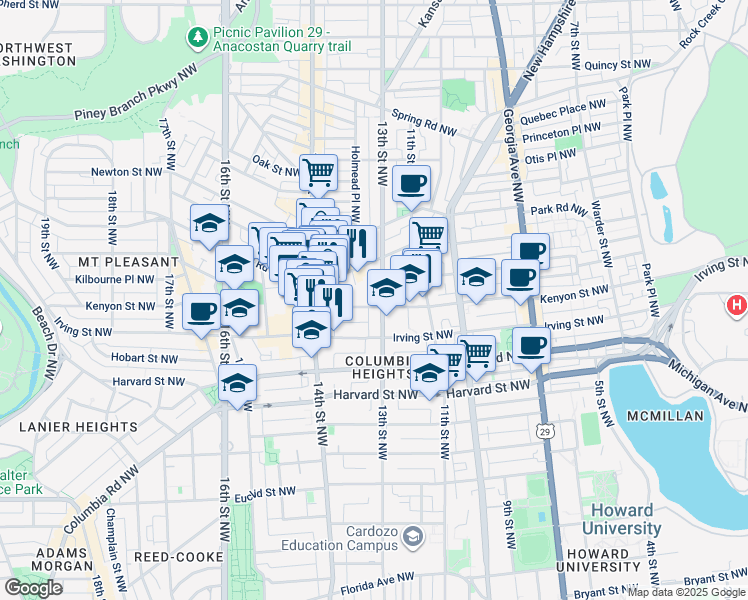 map of restaurants, bars, coffee shops, grocery stores, and more near 101 Independence Avenue Southeast in Washington