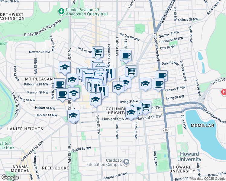 map of restaurants, bars, coffee shops, grocery stores, and more near 101 Independence Avenue Southeast in Washington