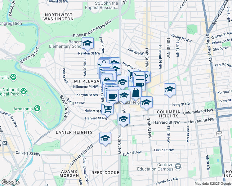 map of restaurants, bars, coffee shops, grocery stores, and more near 101 Independence Avenue Southeast in Washington