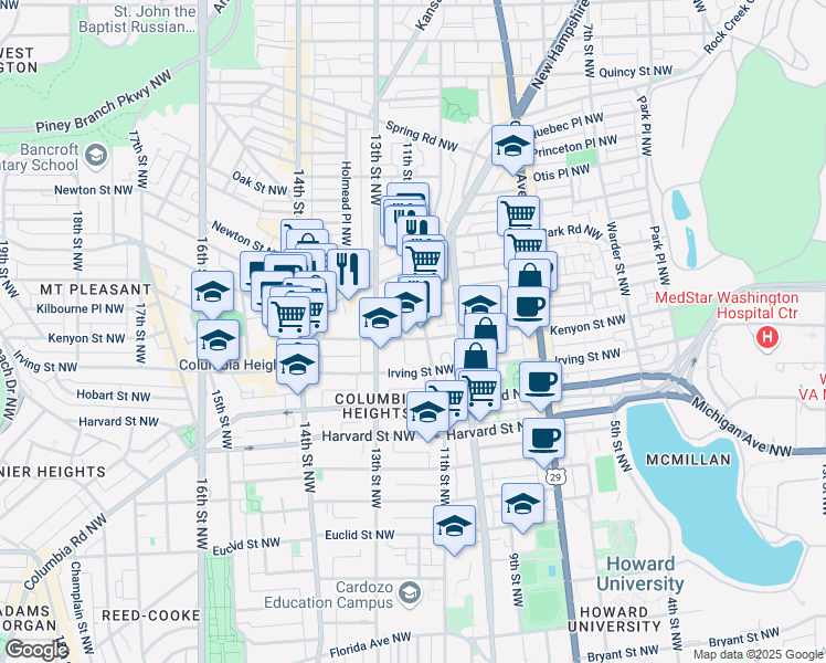 map of restaurants, bars, coffee shops, grocery stores, and more near 101 Independence Avenue Southeast in Washington
