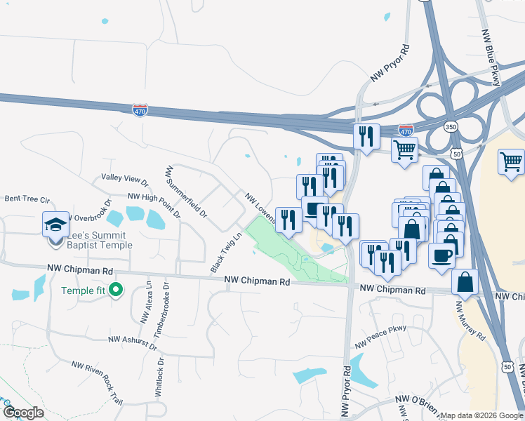 map of restaurants, bars, coffee shops, grocery stores, and more near 1901-2137 Northwest Lowenstein Drive in Lee's Summit