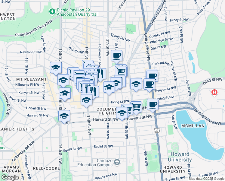 map of restaurants, bars, coffee shops, grocery stores, and more near 101 Independence Avenue Southeast in Washington