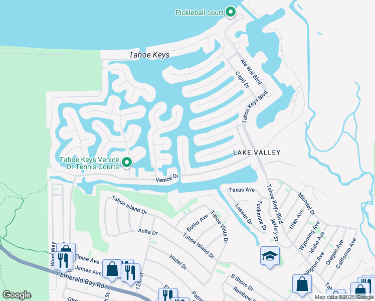 map of restaurants, bars, coffee shops, grocery stores, and more near 569 Lucerne Way in South Lake Tahoe