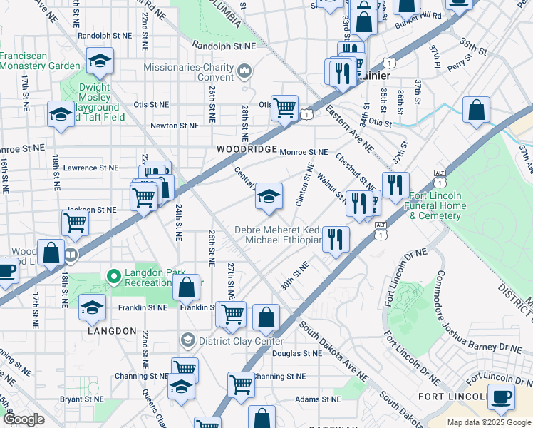 map of restaurants, bars, coffee shops, grocery stores, and more near 101 Independence Avenue Southeast in Washington