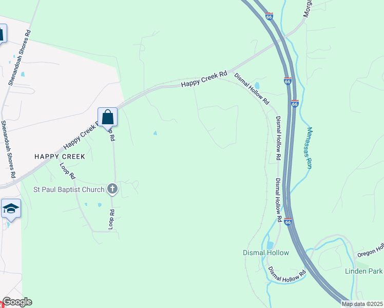 map of restaurants, bars, coffee shops, grocery stores, and more near 2210 Happy Creek Road in Front Royal