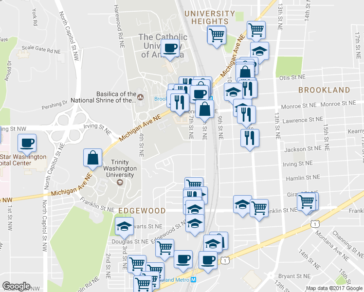 map of restaurants, bars, coffee shops, grocery stores, and more near 101 Independence Avenue Southeast in Washington