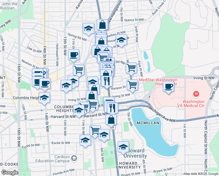 map of restaurants, bars, coffee shops, grocery stores, and more near 101 Independence Avenue Southeast in Washington