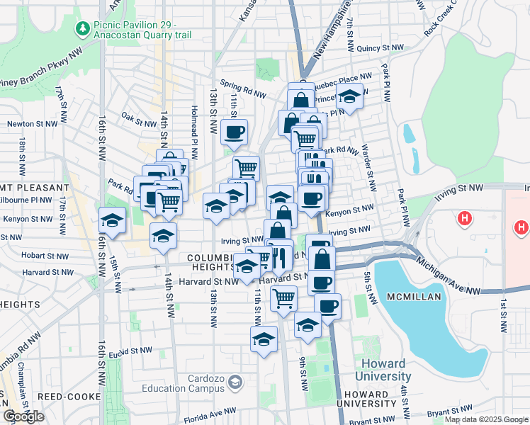 map of restaurants, bars, coffee shops, grocery stores, and more near 101 Independence Avenue Southeast in Washington