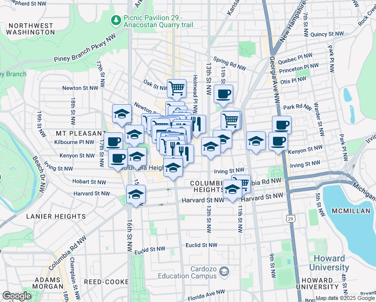 map of restaurants, bars, coffee shops, grocery stores, and more near 101 Independence Avenue Southeast in Washington