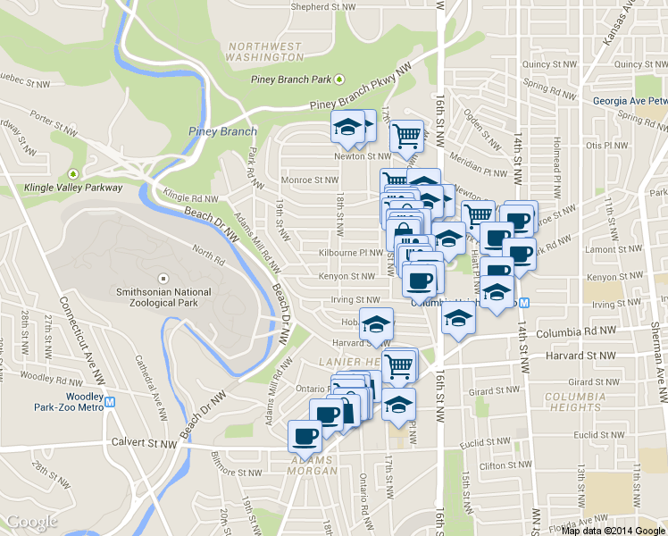 map of restaurants, bars, coffee shops, grocery stores, and more near 101 Independence Avenue Southeast in Washington