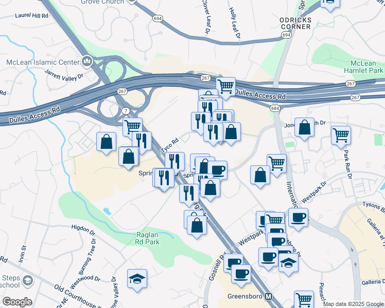 map of restaurants, bars, coffee shops, grocery stores, and more near in Fairfax County