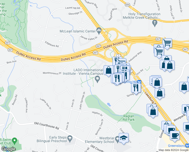 map of restaurants, bars, coffee shops, grocery stores, and more near 1473 Northern Neck Drive in Vienna