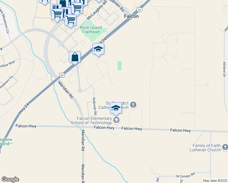map of restaurants, bars, coffee shops, grocery stores, and more near 12050 Falcon Highway in Peyton