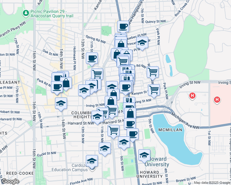 map of restaurants, bars, coffee shops, grocery stores, and more near 101 Independence Avenue Southeast in Washington