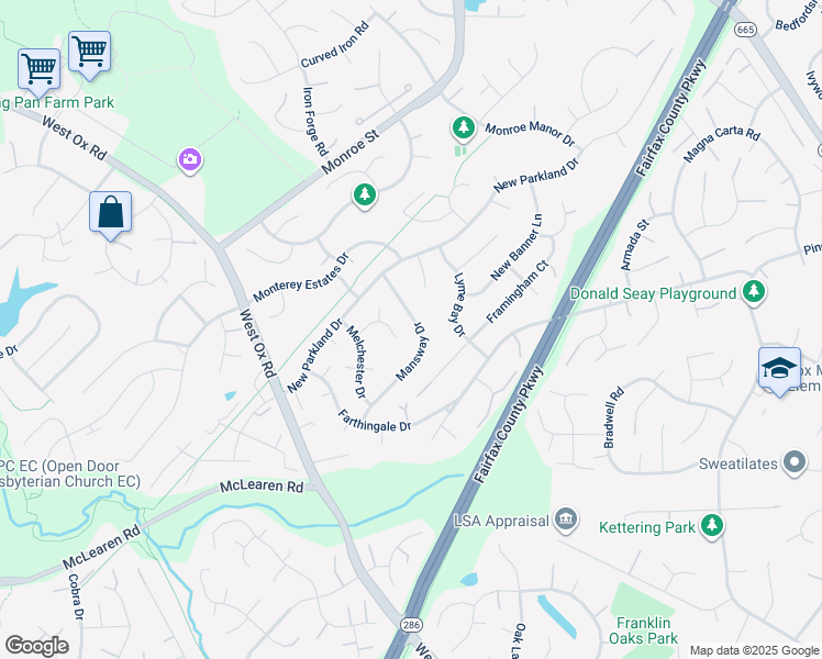 map of restaurants, bars, coffee shops, grocery stores, and more near 2772 Mansway Drive in Herndon