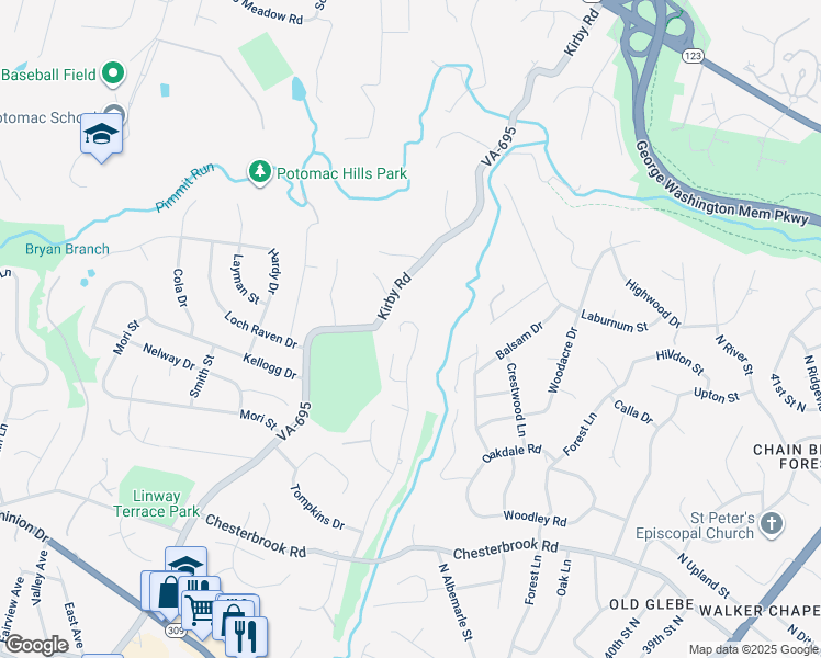 map of restaurants, bars, coffee shops, grocery stores, and more near 1574 Maddux Lane in McLean